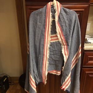 Blue, white and red stripped blanket scarf
